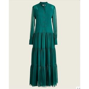 J Crew Collection Tiered Silk-Chiffon Tuxedo Dress Size 8